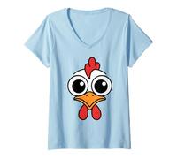 Mujer Funny Chicken Face Big Eyes Cartoon Rooster Kawaii Camiseta Cuello V