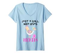 Mujer Funny Chicken Mom Just a Girl Who Loves Peckers Chicken Mama Camiseta Cuello V