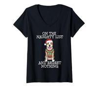 Mujer Funny Christmas American Staffordshire Terrier Naughty List Camiseta Cuello V