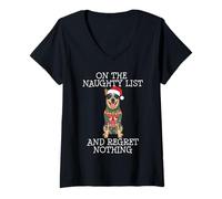 Mujer Funny Christmas Australian Cattle Dog Naughty List Camiseta Cuello V