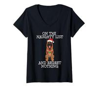 Mujer Funny Christmas Belgian Malinois Naughty List Camiseta Cuello V