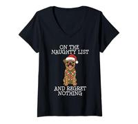Mujer Funny Christmas Brussels Griffon Naughty List Camiseta Cuello V