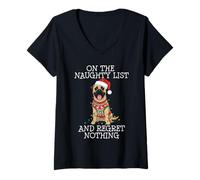 Mujer Funny Christmas Bullmastiff Naughty List Camiseta Cuello V