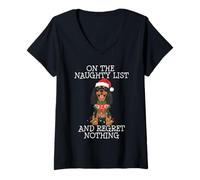Mujer Funny Christmas Cavalier King Charles Spaniel Naughty List Camiseta Cuello V