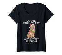 Mujer Funny Christmas Chinese Shar-Pei Naughty List Camiseta Cuello V