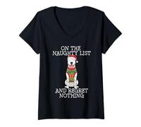 Mujer Funny Christmas Dogo Argentino Naughty List Camiseta Cuello V