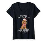 Mujer Funny Christmas English Cocker Spaniel Naughty List Camiseta Cuello V