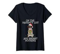 Mujer Funny Christmas German Shorthaired Pointer Naughty List Camiseta Cuello V
