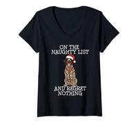 Mujer Funny Christmas German Wirehaired Pointer Naughty List Camiseta Cuello V
