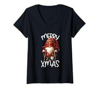 Mujer Funny Christmas GNOME Dad Graphic with Broken Leg Merry Xmas Camiseta Cuello V