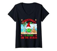 Mujer Funny Christmas GNOME For Xmas Vacation On The Beach Camiseta Cuello V