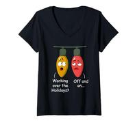 Mujer Funny Christmas Lights Joke Light Bulb Working Off On Pun Camiseta Cuello V