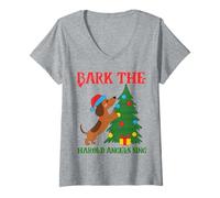 Mujer Funny Christmas Sarcástico Perro ladran los ángeles Harold cantan Camiseta Cuello V