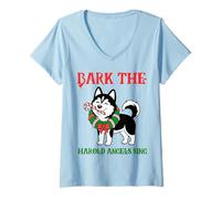Mujer Funny Christmas Sarcástico Perro ladran los ángeles Harold cantan Camiseta Cuello V