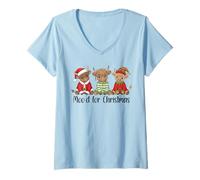 Mujer Funny Christmas Scotish Highland Cow Hombres Mujeres Niños Navidad Camiseta Cuello V