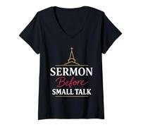Mujer Funny Church Sunday Sermón Humor Cristiano Domingo Estado de ánimo Camiseta Cuello V