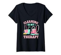 Mujer Funny CLEANING Is MY THERAPY Janitor Team Clean Dust Ninja Camiseta Cuello V