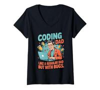 Mujer Funny Coding Dad Like a Regular Dad but With Bugs Camiseta Cuello V