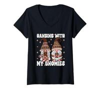 Mujer Funny Coffee GNOME For Coffee Lovers Hanging with My Gnomies Camiseta Cuello V