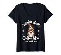 Mujer Funny Coffee Lover GNOME For Grandma Worlds Best Coffee Mom Camiseta Cuello V