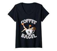 Mujer Funny Coffee Mom For Women Love Bathing In Coffee and Bagel Camiseta Cuello V