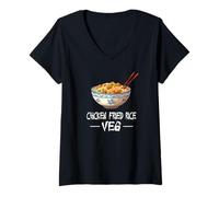 Mujer Funny Confused Chicken Fried Rice Veg Meme Camiseta Cuello V