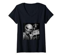 Mujer Funny Conspiracy Alien Selfie Area 51 UFO UAP Amantes Camiseta Cuello V