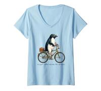 Mujer Funny Cottagecore Penguin Bicycle Flight Is Not An Option Camiseta Cuello V