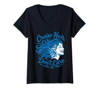 Mujer Funny Couples Cruising Hair Don't Care Vacation Camiseta Cuello V