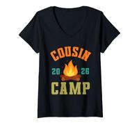 Mujer Funny Cousin Camp 2026 Camping Crew Family Vacation Campfire Camiseta Cuello V