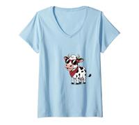 Mujer Funny Cow Red Bandana Cartoon Animal Humor Camiseta Cuello V