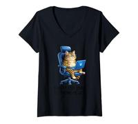 Mujer Funny Coworker Meme Tabby Cat Morning Mood Emails Meme Pun Camiseta Cuello V