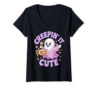 Mujer Funny Creepin´It Cute Ghost Halloween Camiseta Cuello V