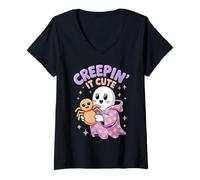 Mujer Funny Creepin´It Cute Ghost Halloween Camiseta Cuello V