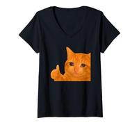 Mujer Funny Crying Orange Cat Meme Thumbs-up Weird Cat Face Meme Camiseta Cuello V