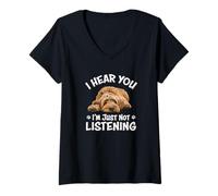 Mujer Funny Cute Hear You Not Listening Labradoodle Lover Camiseta Cuello V