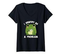 Mujer Funny Cute Kids Girls Boys Kawaii Frog Identify As A Problem Camiseta Cuello V