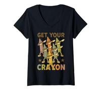 Mujer Funny Dabbing Crayons First Day of School Get Your Crayon Camiseta Cuello V