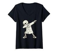 Mujer Funny Dabbing Doctor Skeleton Halloween Hospital Crew Camiseta Cuello V