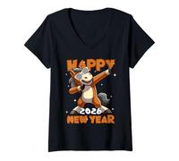 Mujer Funny Dabbing Horse Happy Lunar New Year 2026 Year of Horse Camiseta Cuello V