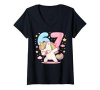Mujer Funny Dabbing Unicorn 6th 7th Birthday Six Seven Meme Girl Camiseta Cuello V