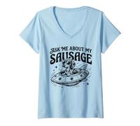 Mujer Funny Dachshund Pregúntame sobre mi Perro Salchicha OVNI Camiseta Cuello V