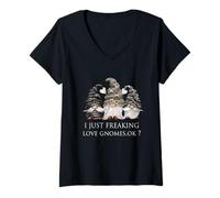 Mujer Funny Dark Gothic Garden Gnomes I Just Freaking Love Gnomes Camiseta Cuello V