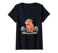 Mujer Funny Deadlift Capybara Cute Fitness Capy Gym Lover Camiseta Cuello V