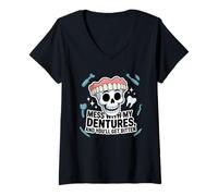Mujer Funny Dentures Skull Cartoon Dentist Joke Gag Camiseta Cuello V