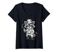 Mujer Funny Detective Raccoon Camiseta Cuello V