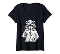 Mujer Funny Detective Raccoon Camiseta Cuello V