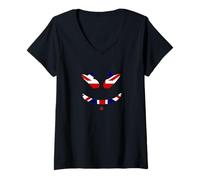 Mujer Funny DJ Mallow's SmilingFace Bandera del Reino Unido Camiseta Cuello V