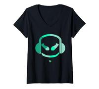 Mujer Funny DJ SmilingFace Multicolores Verde Olive|Turquesa Camiseta Cuello V