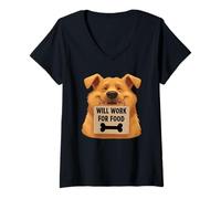 Mujer Funny Dog Doggy Will Work for Food - Regalo para Hombres, Mujeres y niños Camiseta Cuello V